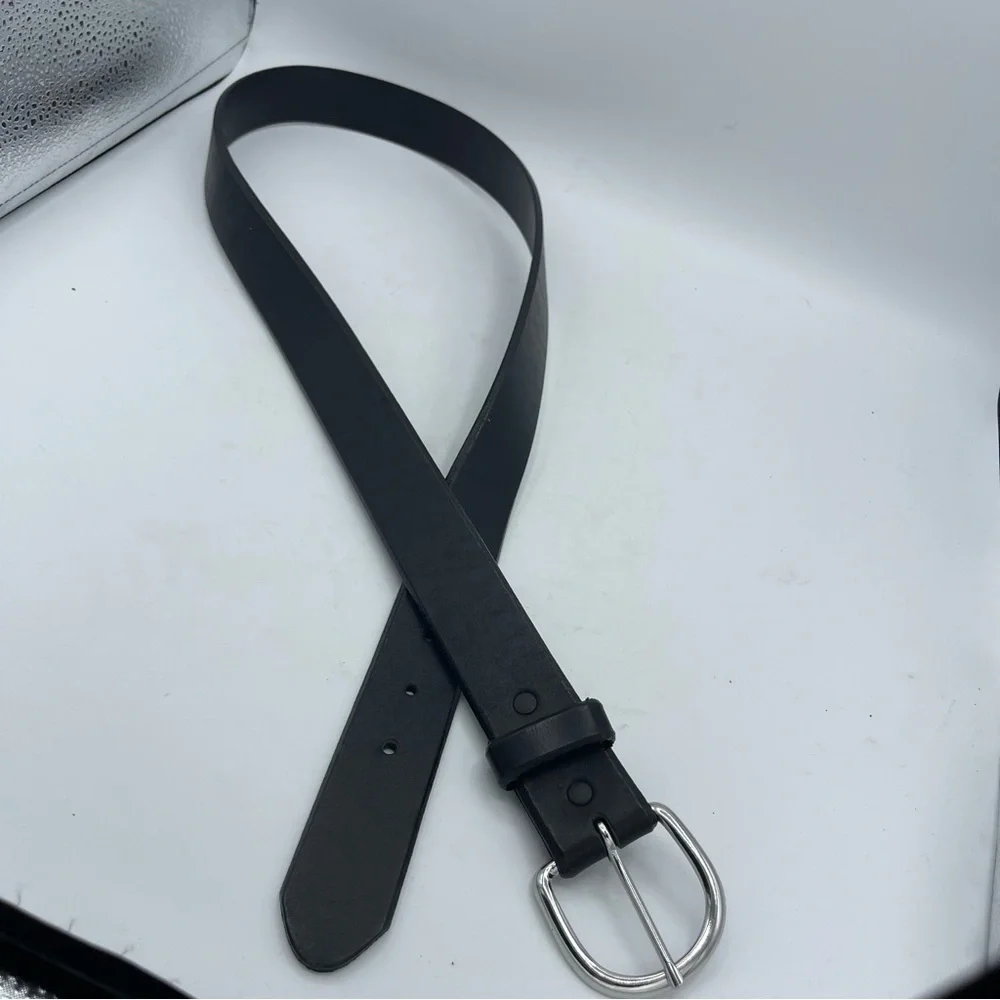 Silver Creek Black Top Grain Leather Belt Men's Size 38 Made USA Silver Buckle